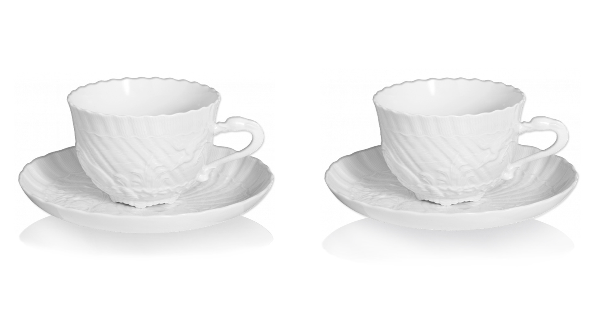 Набор из 2 чашек чайных с блюдцами Meissen "Лебединый сервиз" (белый рельеф), 250мл, п/к