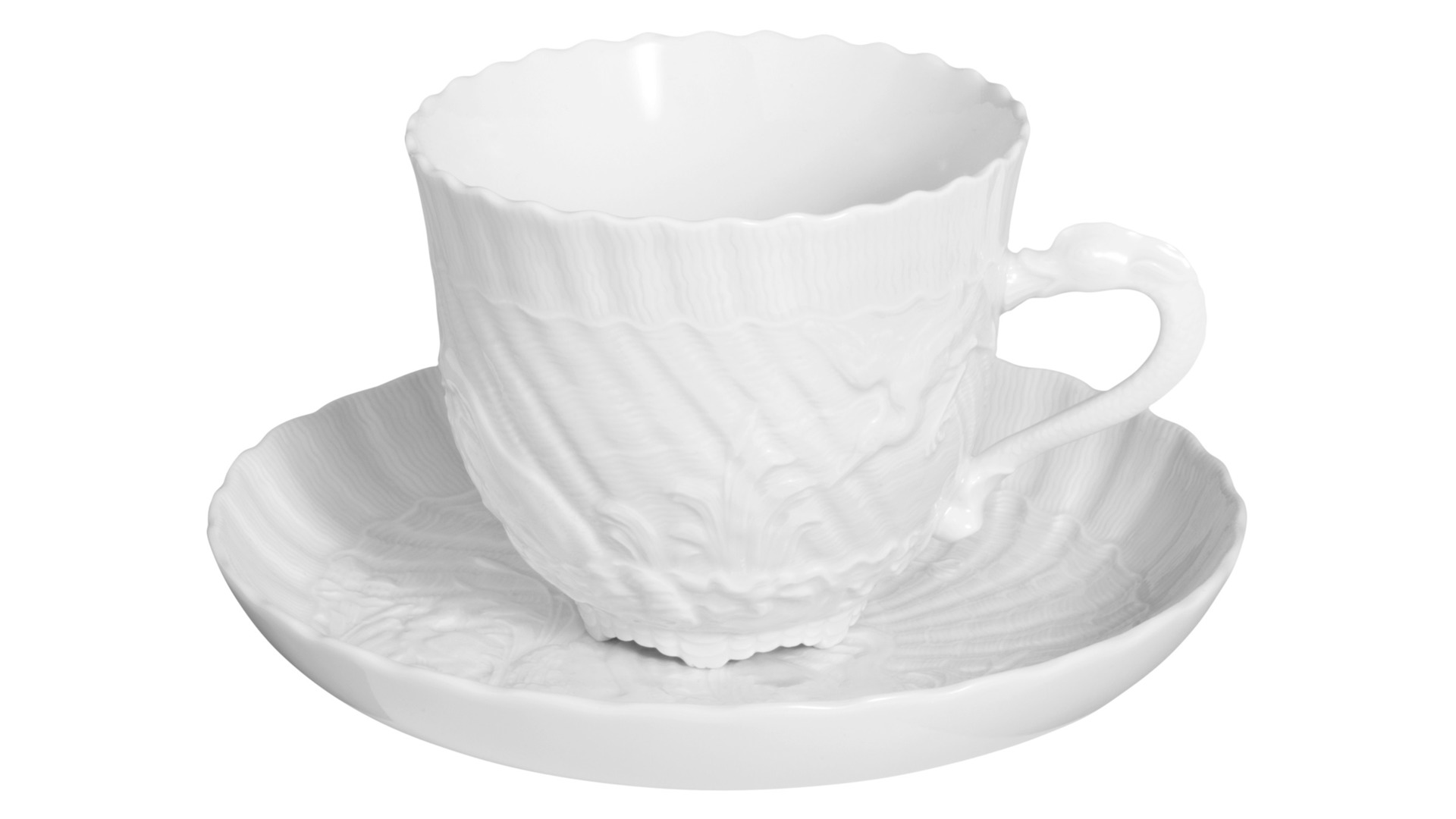 Набор из 2 чашек чайных с блюдцами Meissen "Лебединый сервиз" (белый рельеф), 250мл, п/к