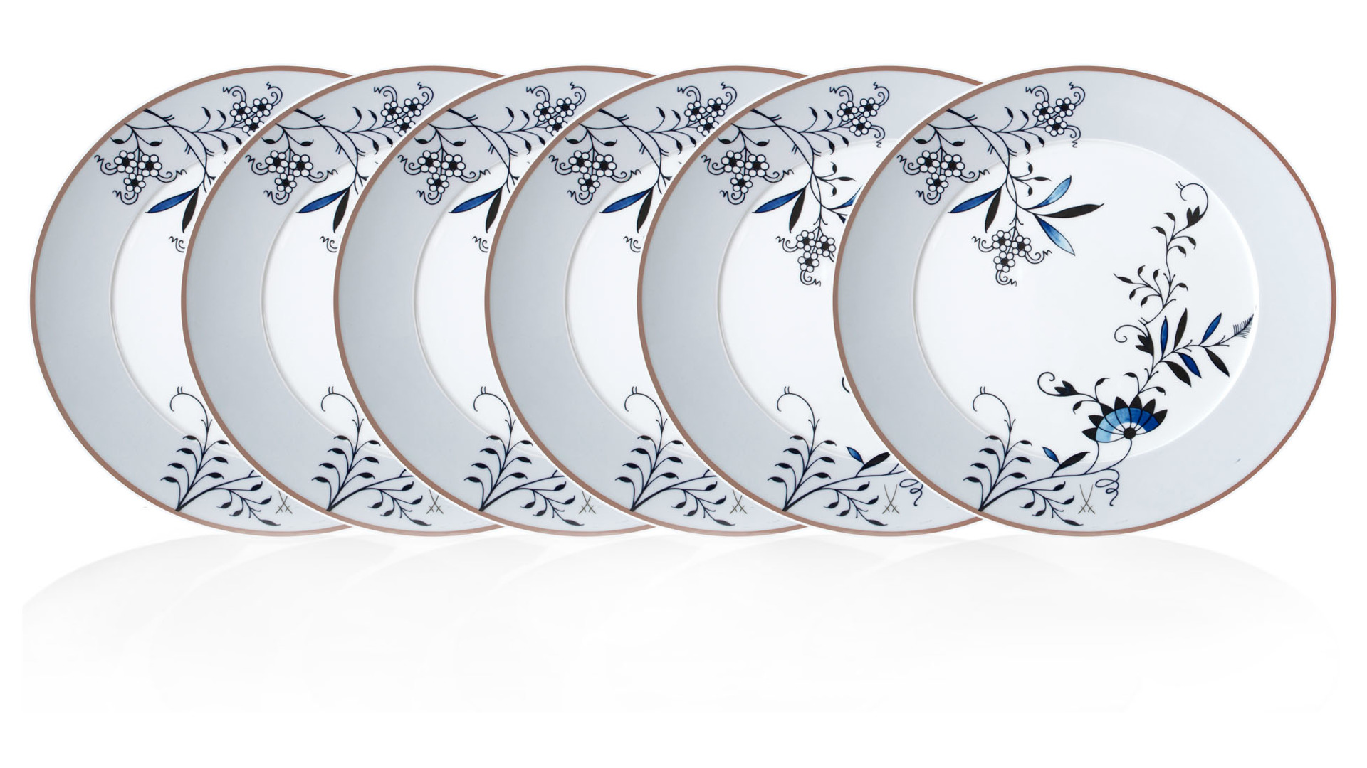 Набор из 6 тарелок обеденных Meissen Коллаж Благородный Китай, 29 см