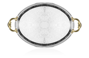 Поднос овальный с ручками Queen Anne 50х32 см, ручки золотой цвет, сталь