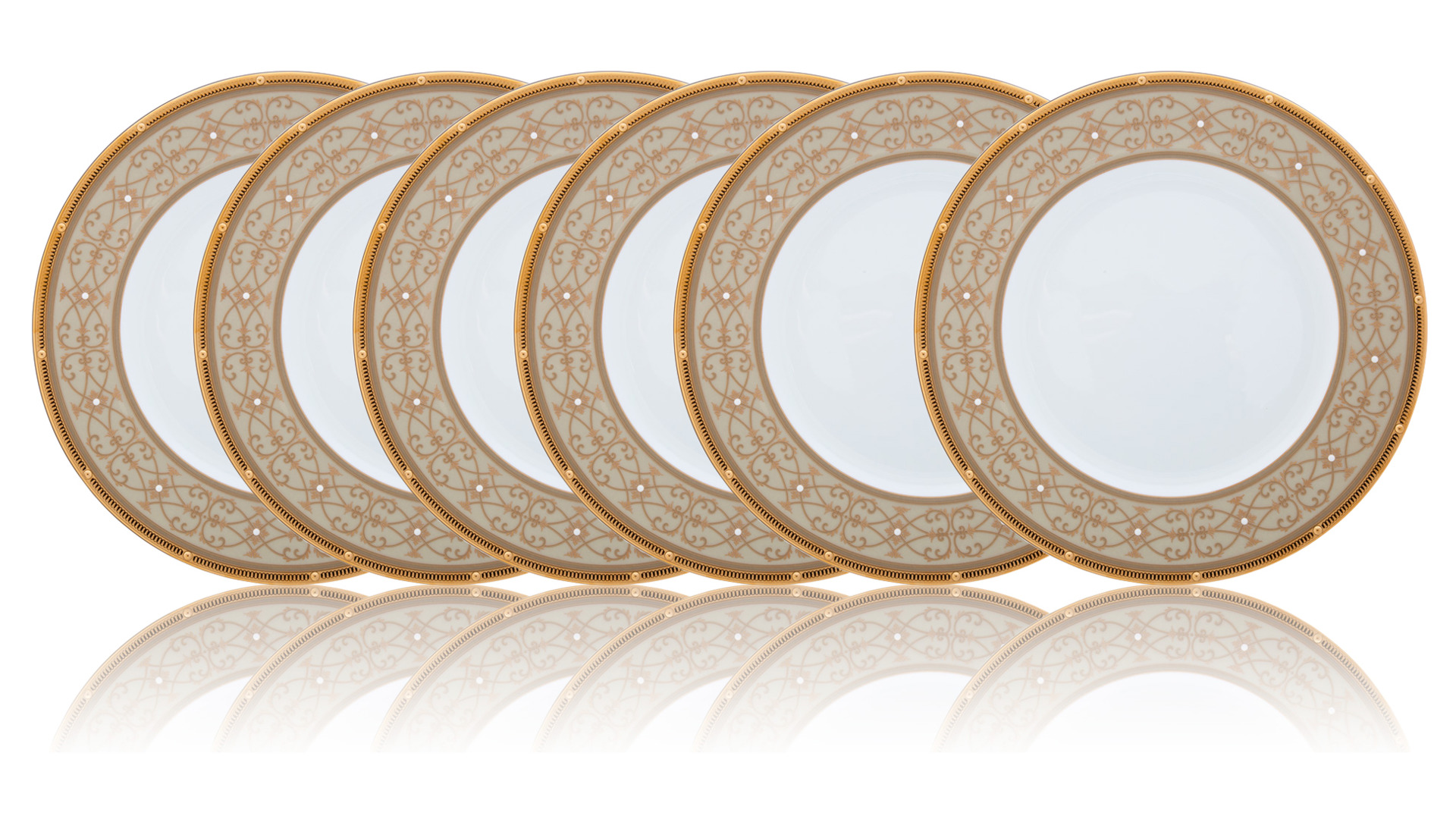 Набор из 6 тарелок акцентных Noritake "Рочель,золотой кант" 23см