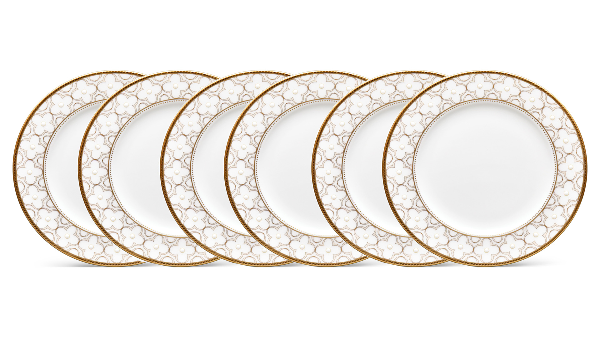 Набор из 6 тарелок десертных Noritake Трефолио, золотой кант 16,5 см