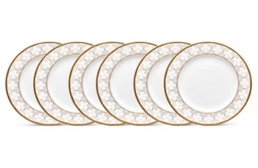 Набор тарелок десертных Noritake Трефолио, золотой кант 16,5 см, 6 шт, фарфор костяной