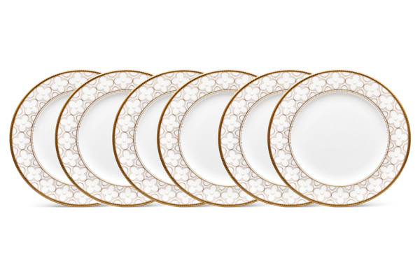 Набор из 6 тарелок десертных Noritake Трефолио, золотой кант 16,5 см