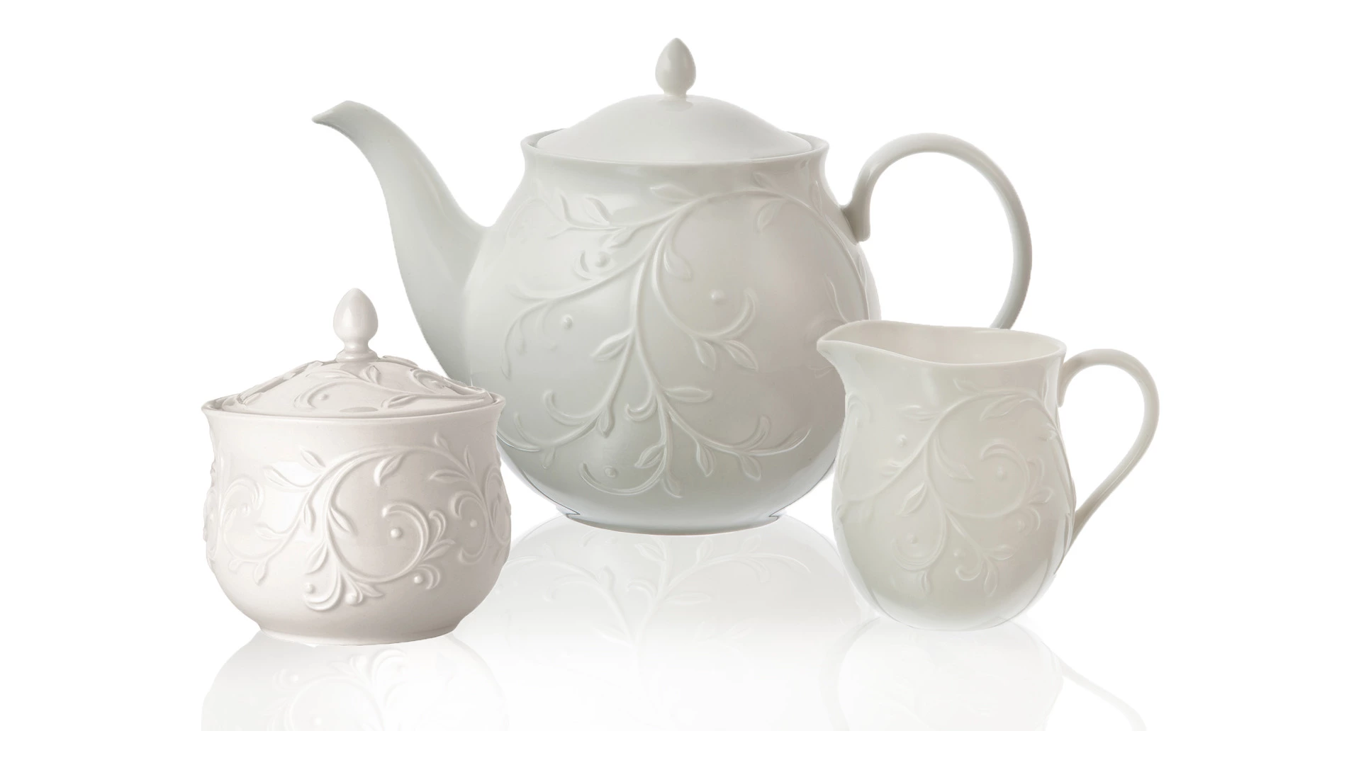 Набор для чая Lenox Чистый опал, рельеф чайник, сахарница, молочник