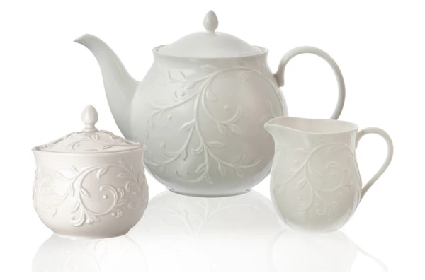 Набор для чая Lenox Чистый опал, рельеф чайник, сахарница, молочник