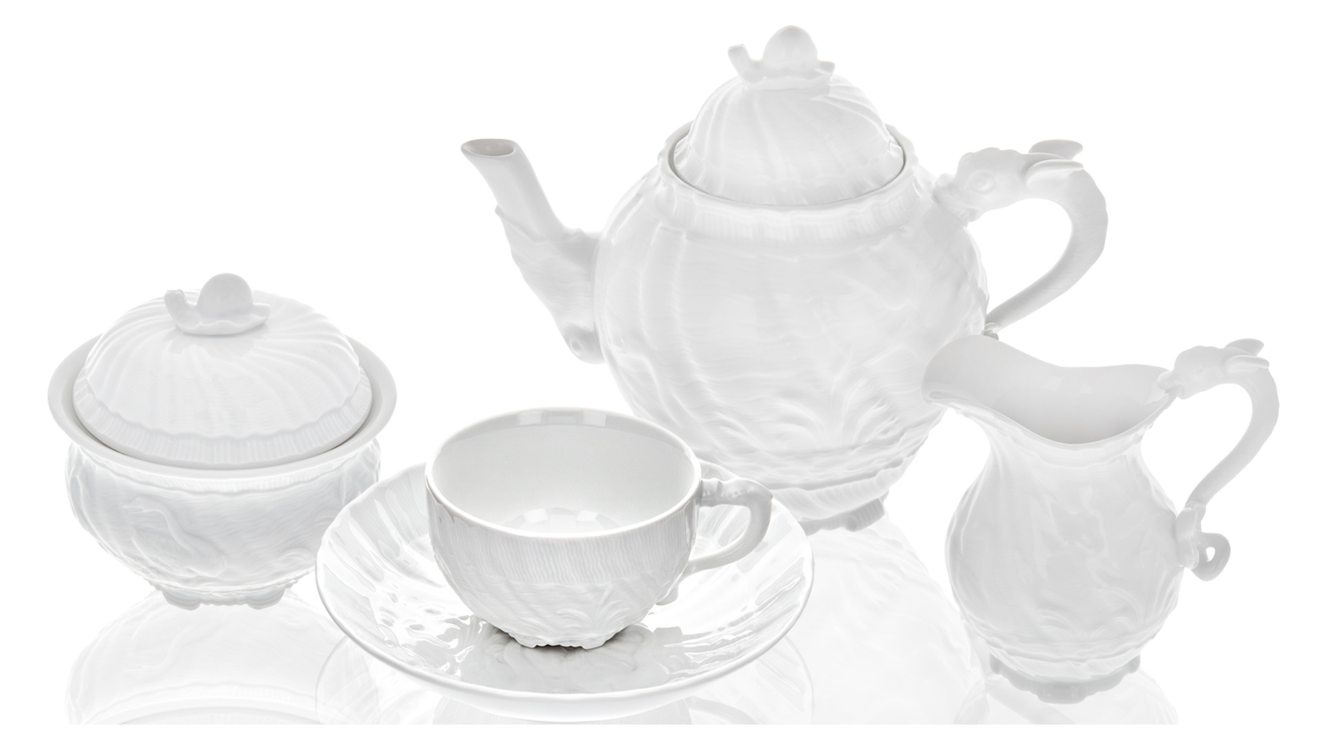 Сервиз чайный Meissen Лебединый сервиз, белый рельеф  на 6 персон 15 предметов