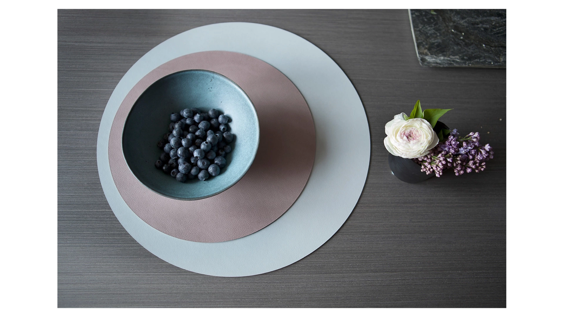 Плейсмат круглый двусторонний ADJ d35 см, кожа натуральная, пепельная роза