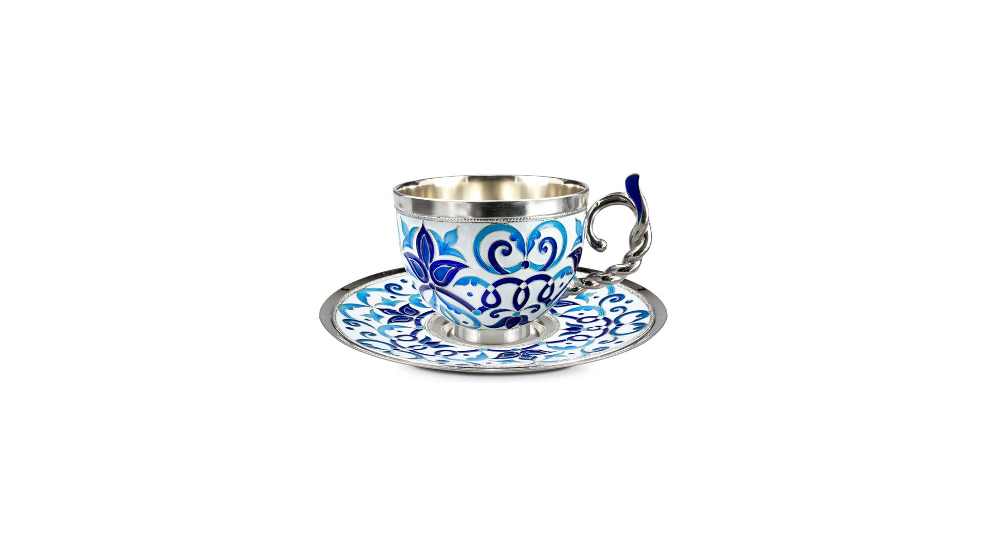 Чашка с блюдцем Русские самоцветы 417,42 г, серебро 925