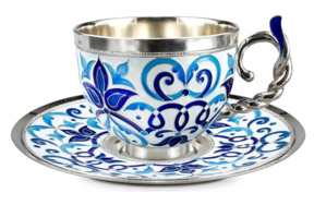 Чашка с блюдцем Русские самоцветы, серебро 925
