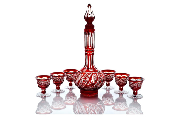 Набор рюмок с графином ГХЗ Фатима, 7 предметов, хрусталь, красный