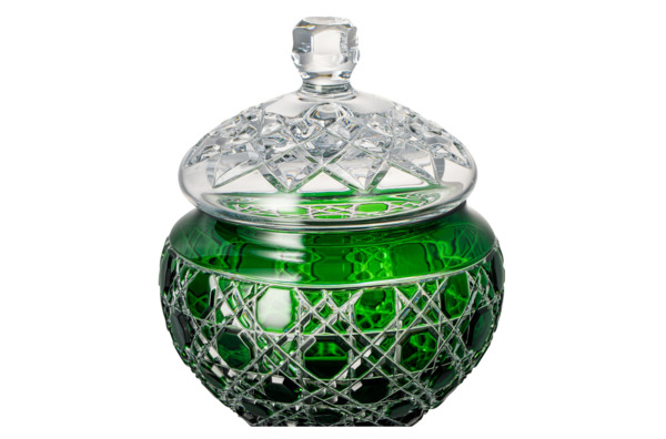 Ваза для конфет с крышкой ГХЗ Любава Русский камень 29,1 см, хрусталь, зеленая