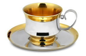Чашка с блюдцем Русские самоцветы 121,88 г, серебро 925, позолота