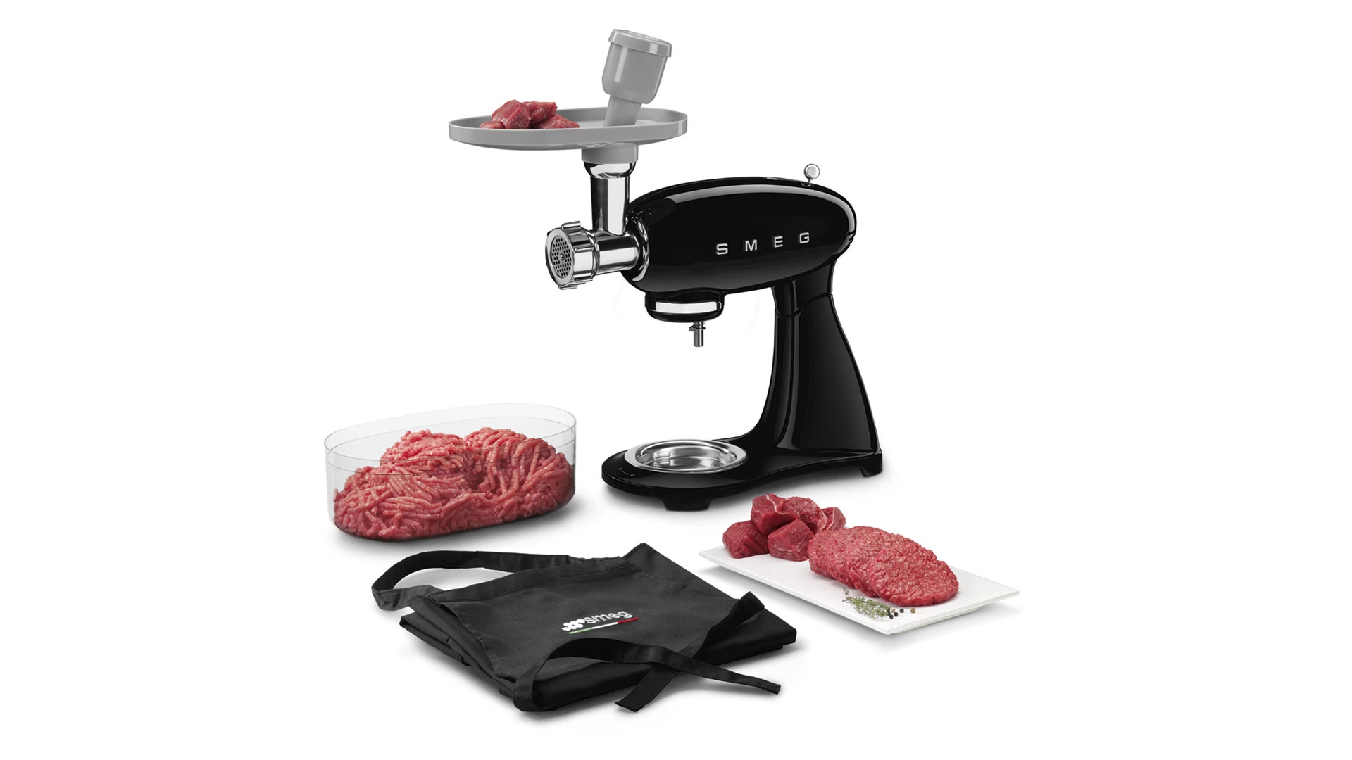 Миксер планетарный SMEG SMF03BLEU, 800 Вт, чаша стальная 4,8л, 3 насадки, алюминий литой, черный