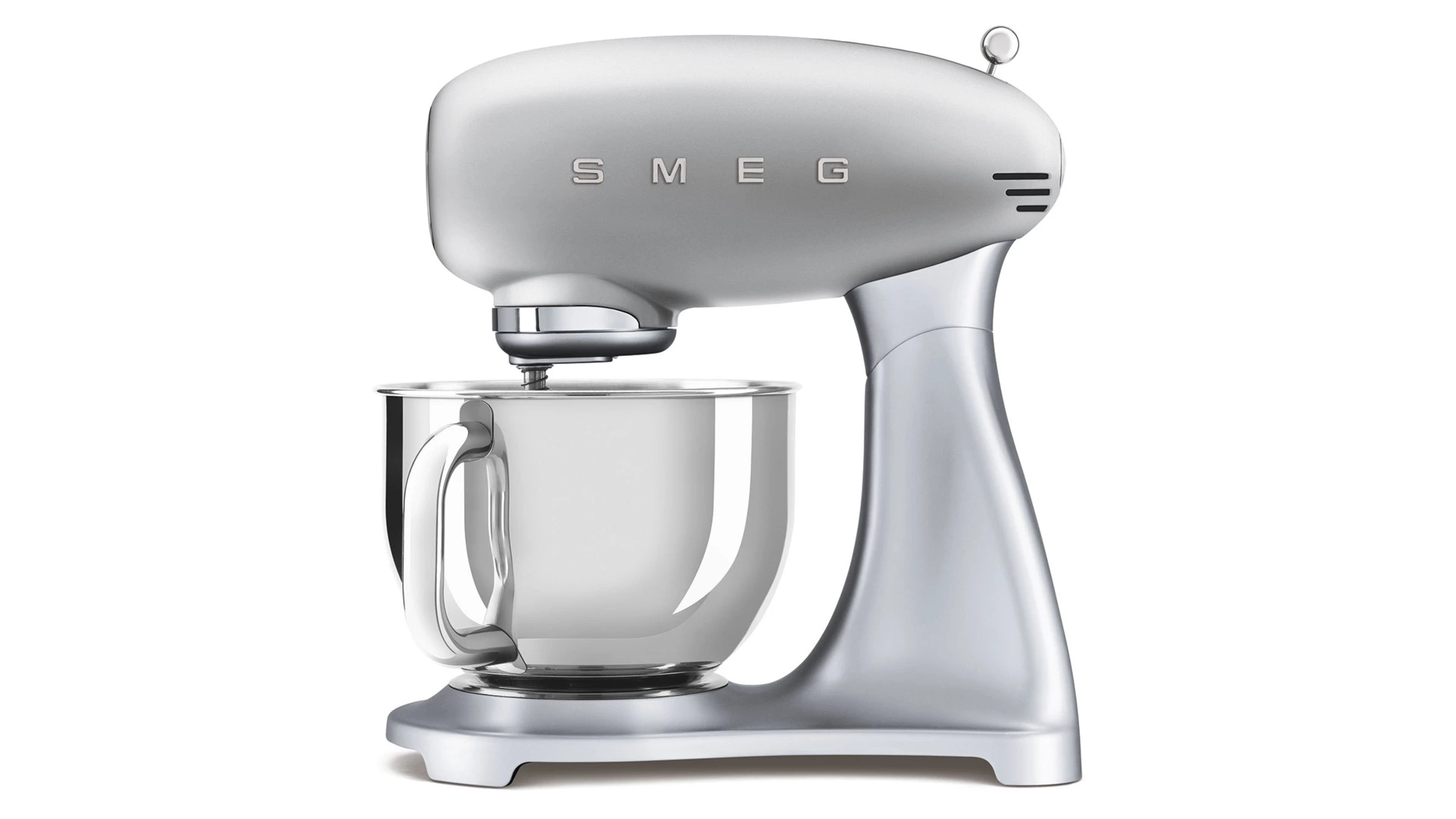 Миксер планетарный SMEG SMF02SVEU, 800 Вт, чаша стальная 4,8л, 3 насадки, алюминий литой, серебристы