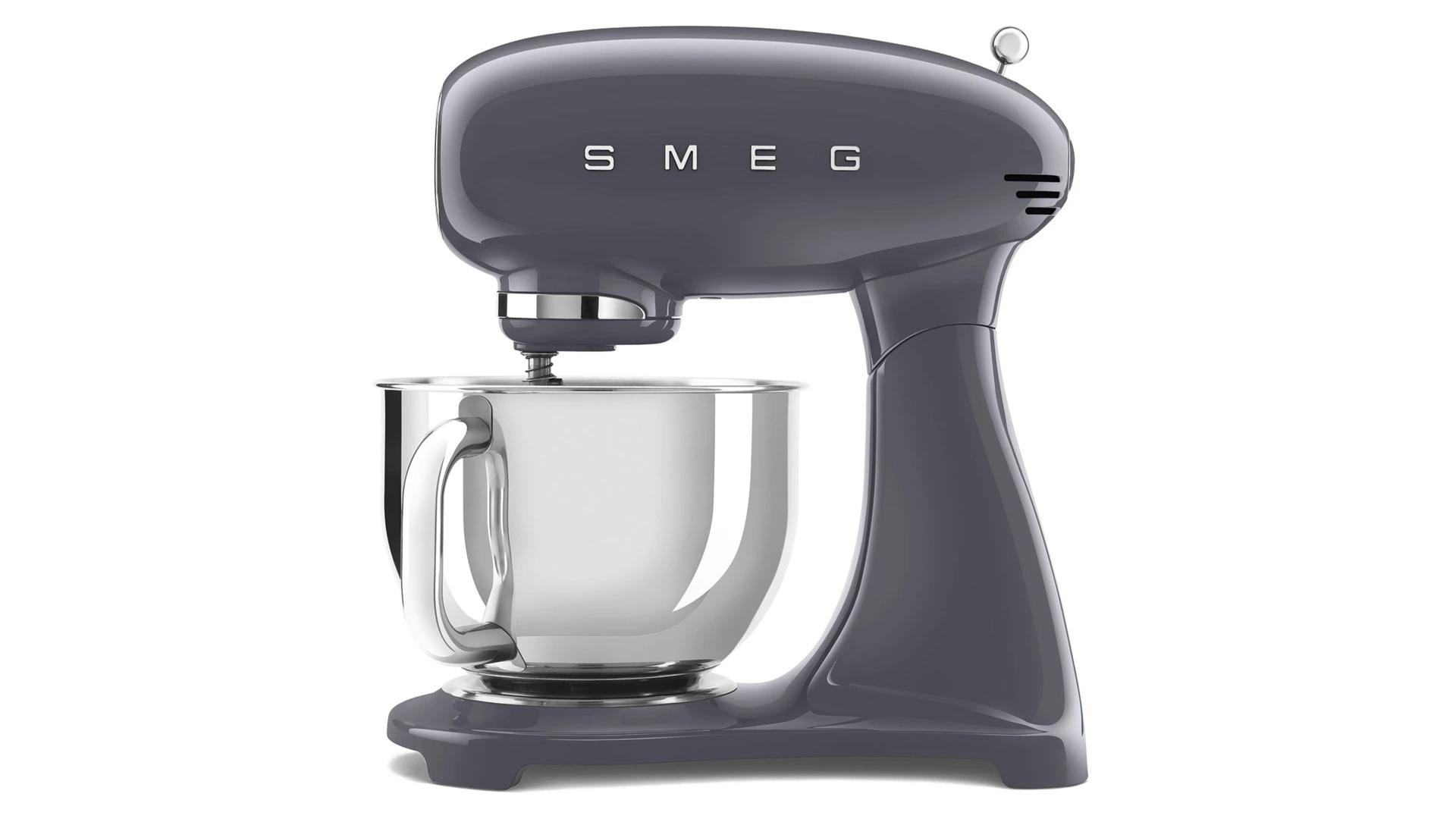 Миксер планетарный SMEG SMF03GREU, 800 Вт, чаша стальная 4,8л, 3 насадки, алюминий литой, серый