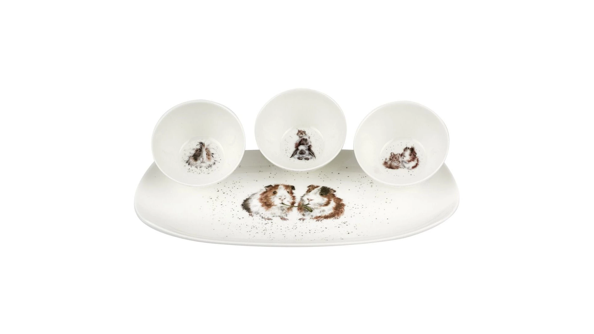 Набор из 3 салатников на подносе Royal Worcester Забавная фауна Морские свинки, 30x15 см
