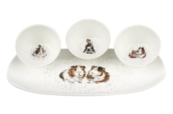 Набор из 3 салатников на подносе Royal Worcester Забавная фауна Морские свинки, 30x15 см