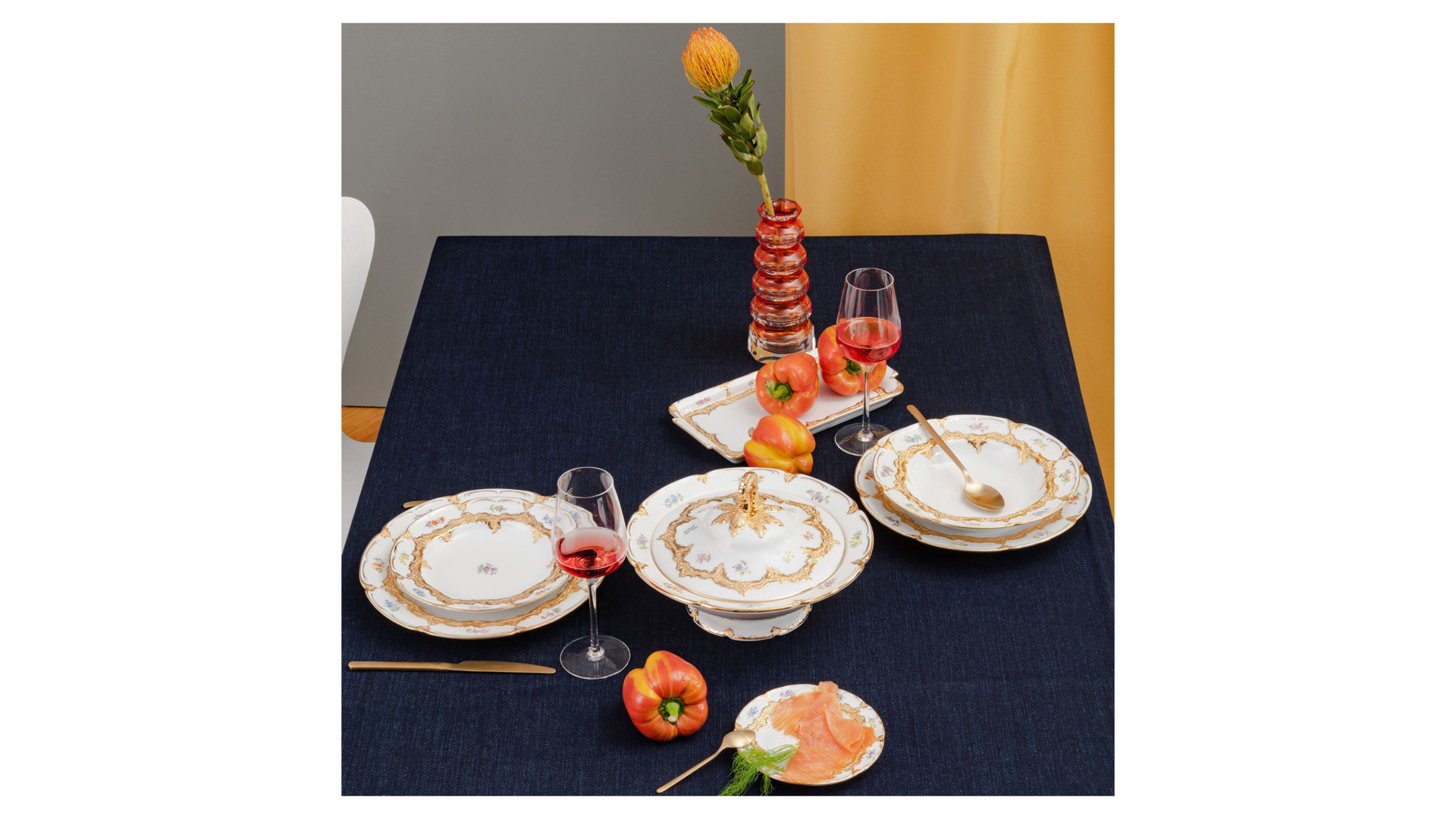 Набор тарелок суповых Meissen 24 см Форма - Б, россыпь цветов, 6 шт