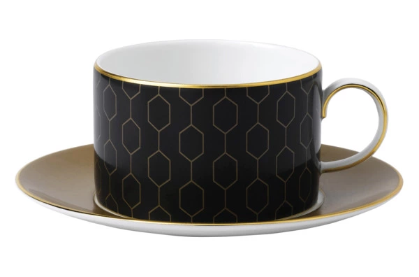 Чашка чайная с блюдцем Wedgwood Джио Голд 220 мл, фарфор