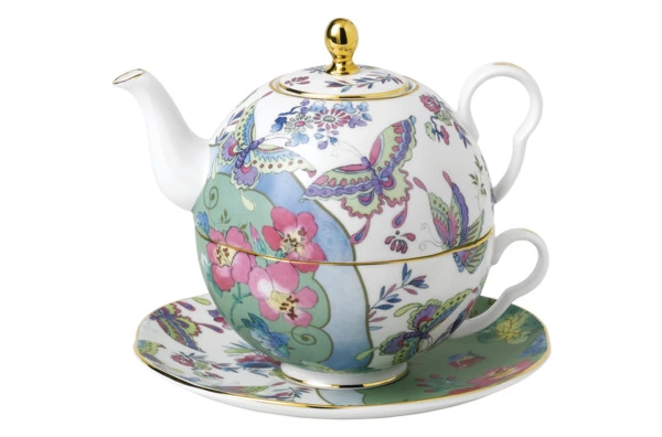 Набор чайник и чашка с блюдцем Wedgwood Бабочки и цветы 580 мл, фарфор
