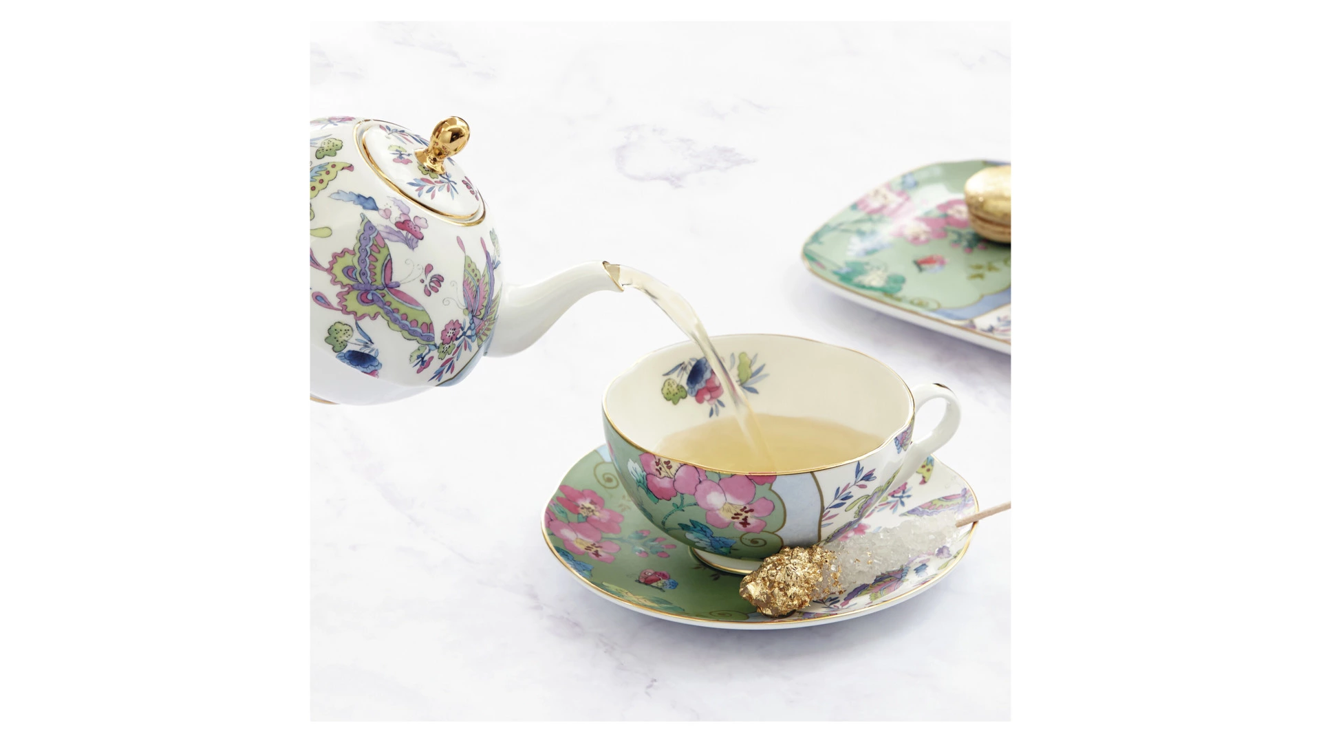 Набор чайник и чашка с блюдцем Wedgwood Бабочки и цветы 580 мл, фарфор
