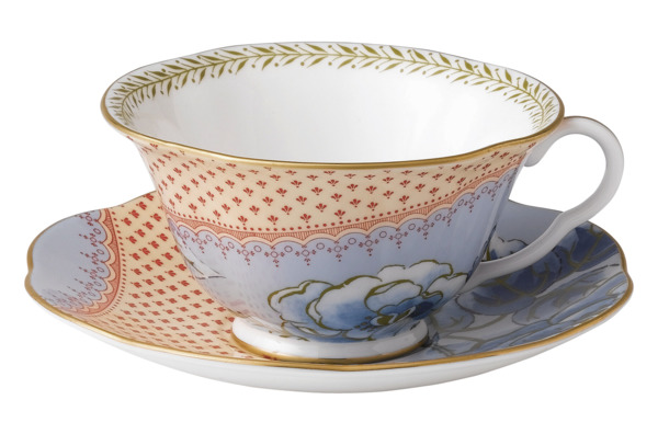 Чашка чайная с блюдцем Wedgwood Бабочки и цветы Пионы 240 мл, фарфор