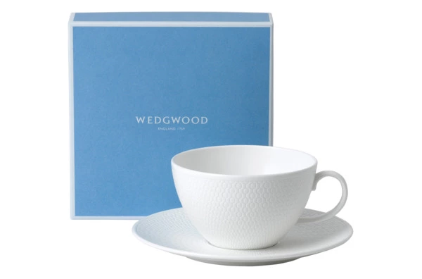 Чашка для завтрака с блюдцем Wedgwood Джио 340 мл, фарфор костяной