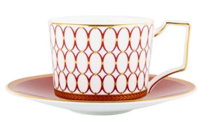 Чашка чайная с блюдцем Wedgwood Ренессанс 220 мл, фарфор, красная