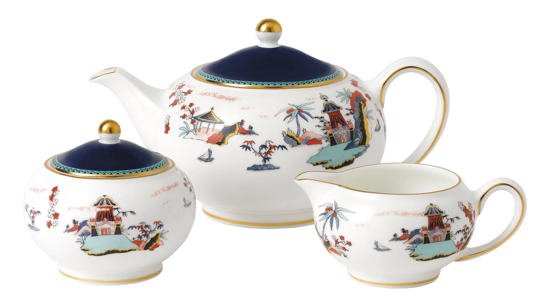 Набор из чайника, сахарницы и молочника Wedgwood Вандерласт Пагода, фарфор