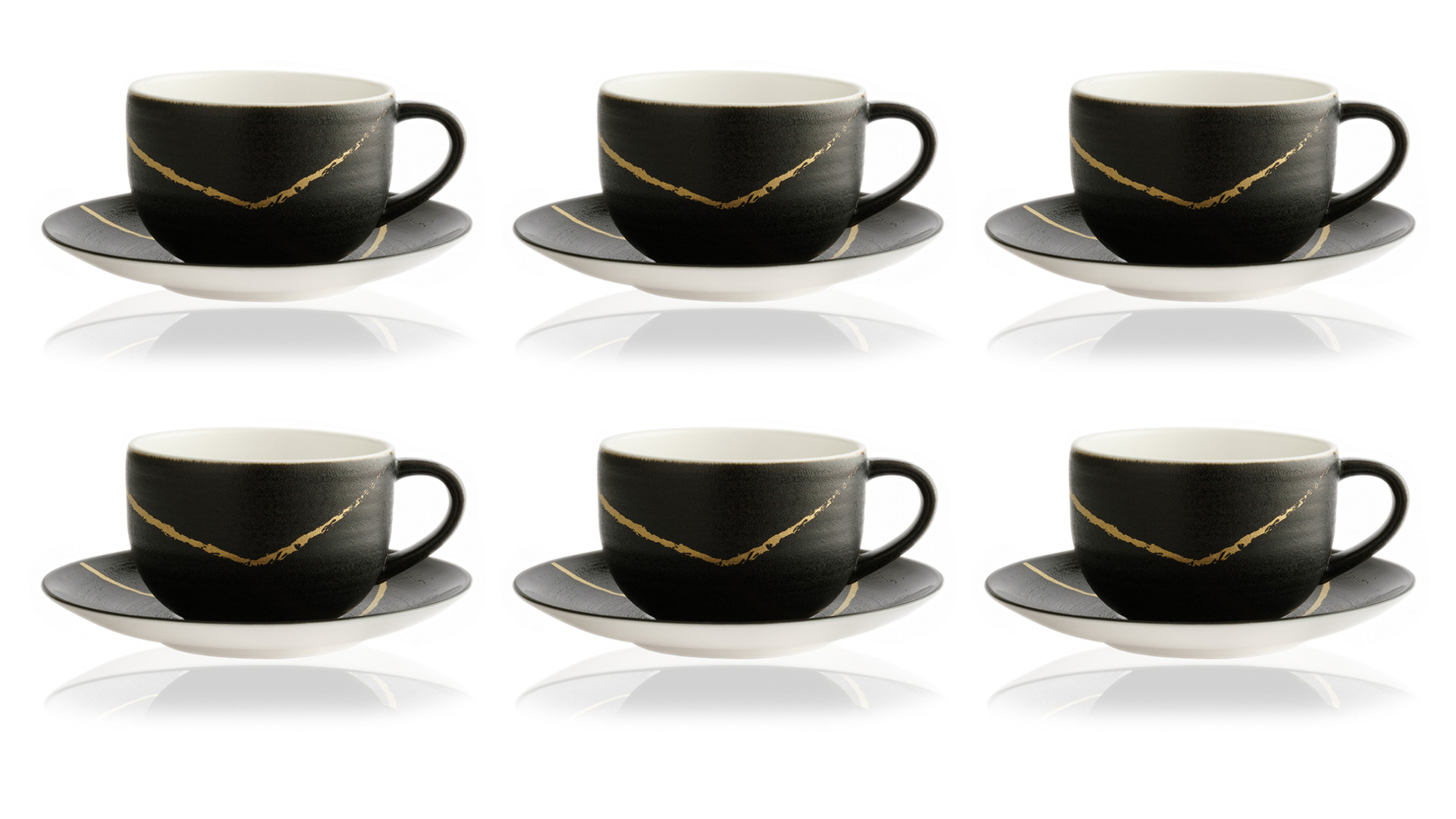 Набор чашек чайных с блюдцем  Royal Crown Derby Эскиз Черный 350 мл, 6 шт, фарфор