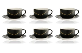 Набор чашек чайных с блюдцем  Royal Crown Derby Эскиз Черный 350 мл, 6 шт, фарфор