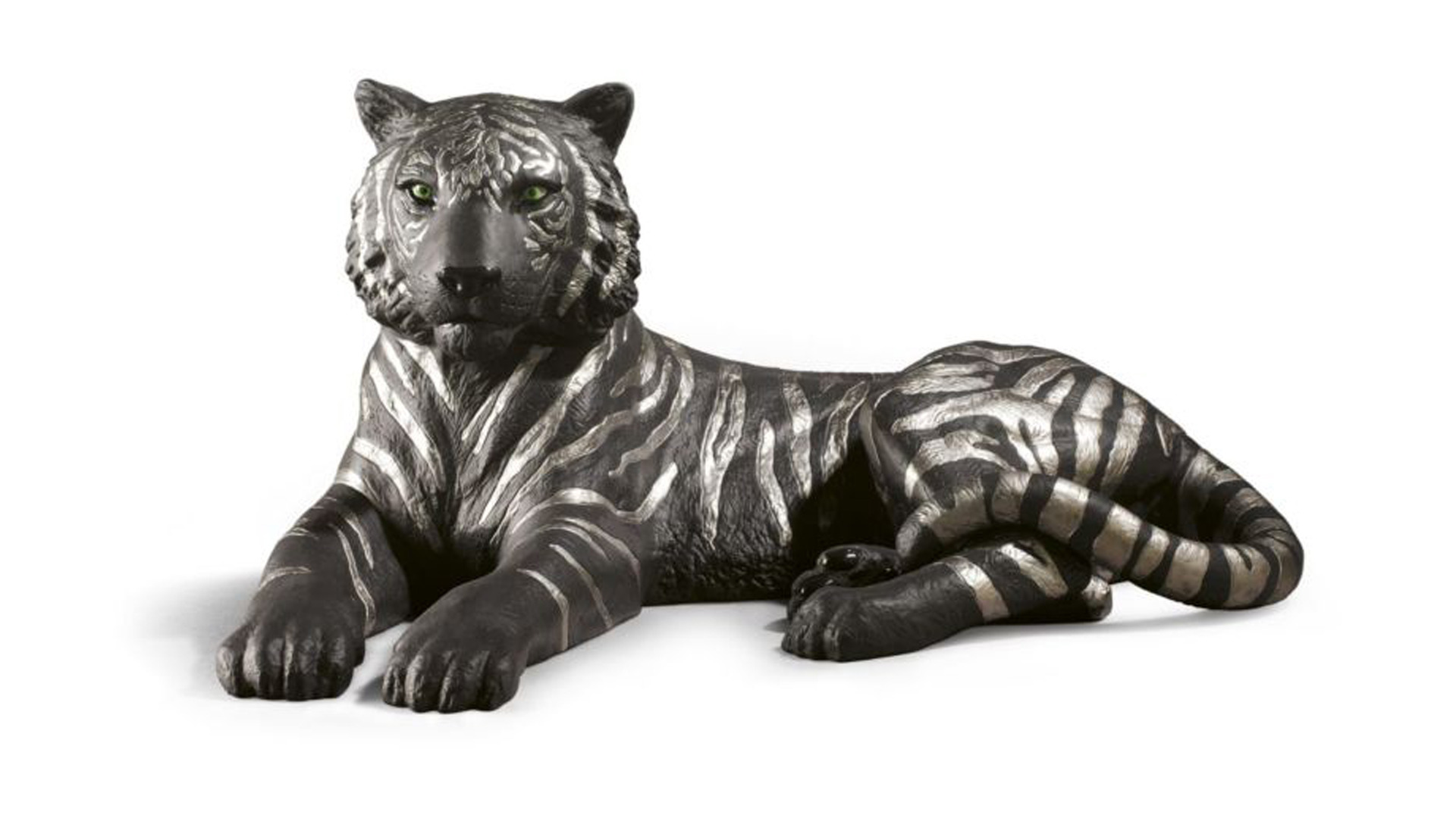 Фигурка Lladro Тигр, черный с серебром 52x26 см, фарфор