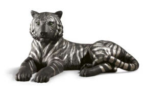 Фигурка Lladro Тигр, черный с серебром 52x26 см, фарфор