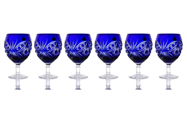 Набор бокалов для вина ГХЗ Орешек 250 мл, 6 шт, хрусталь, синий