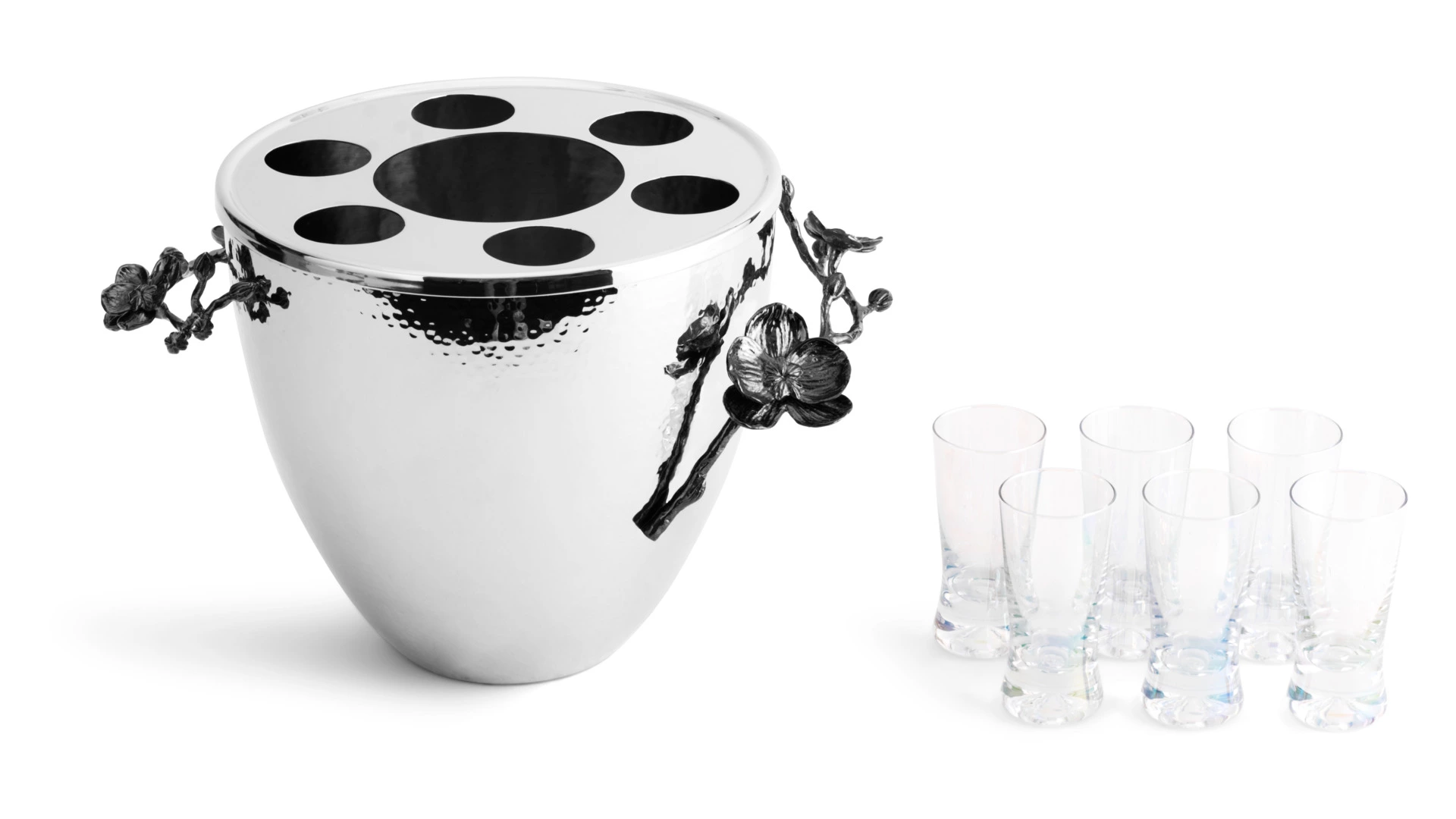 Ведерко для льда с рюмками Michael Aram Черная орхидея 20,5 см, стекло