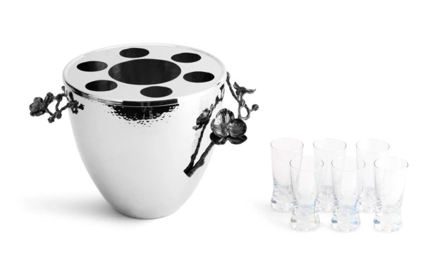 Ведерко для льда с рюмками Michael Aram Черная орхидея 20,5 см, стекло