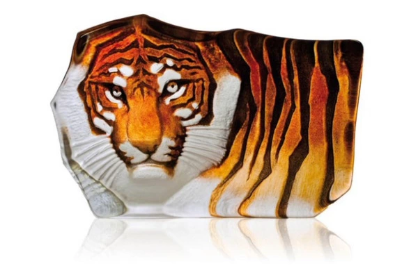 Скульптура Maleras Тигр 22х15 см, хрусталь, оранжевый