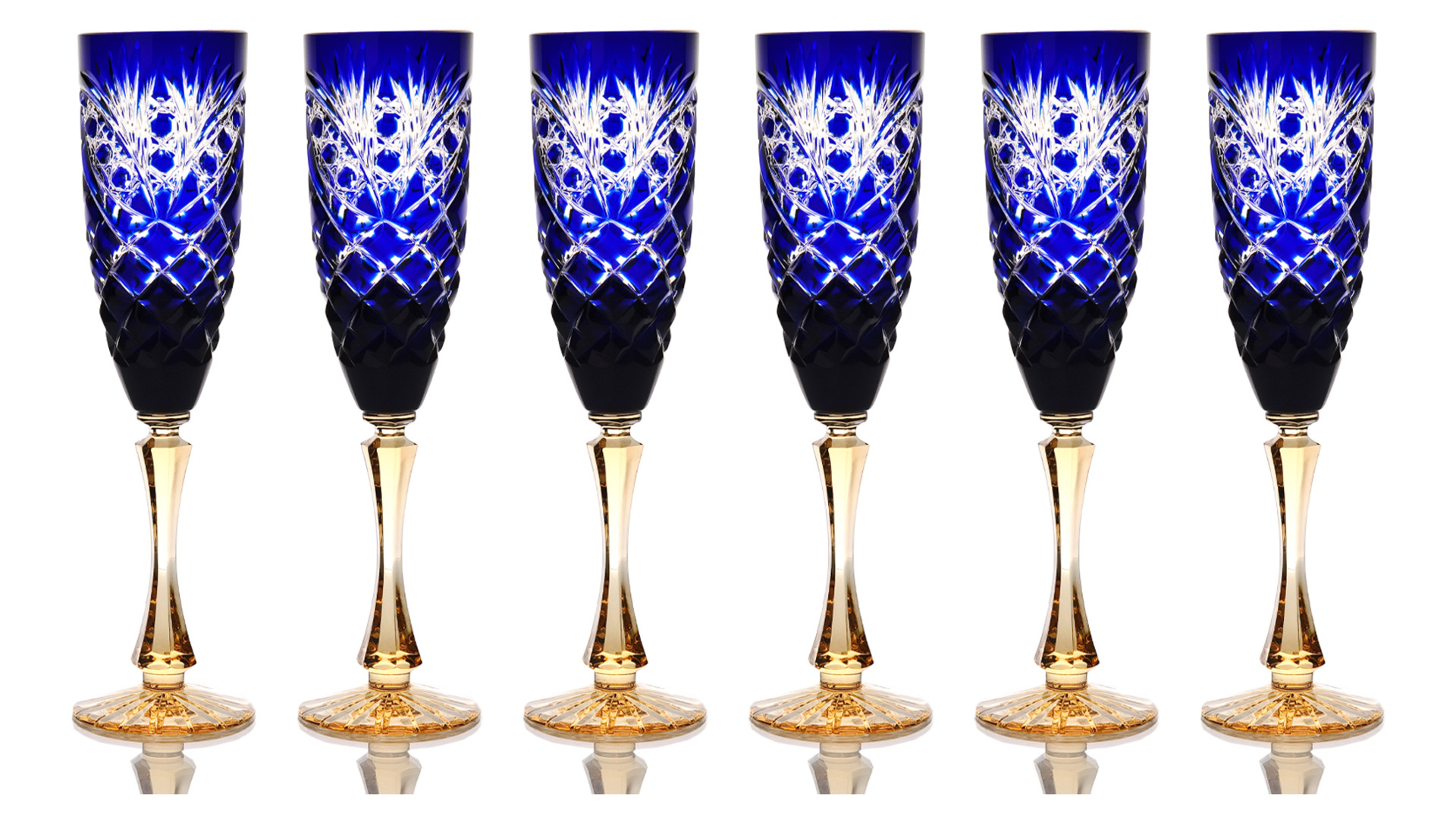 Набор бокалов для шампанского ГХЗ Фараон 140 мл, 6 шт, хрусталь, синий