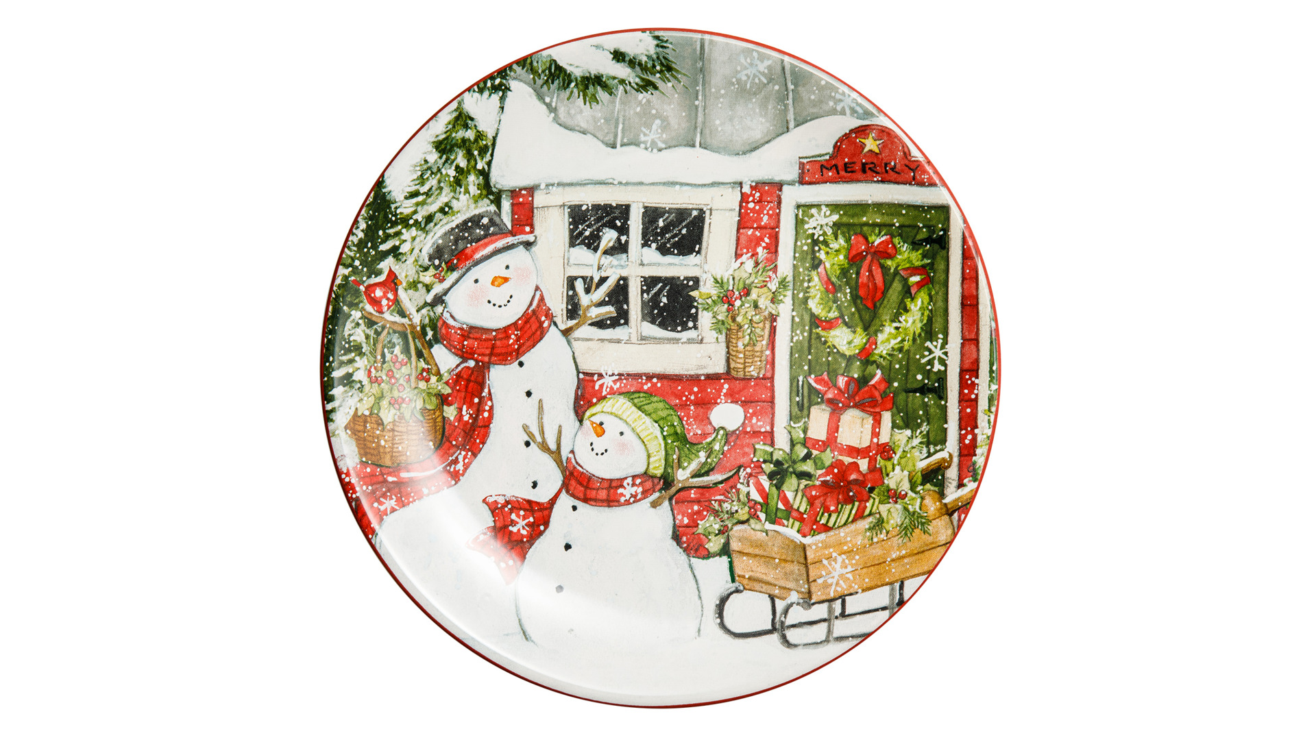 Тарелка закусочная Certified Int. Дом снеговика. Два снеговика-1 23 см, керамика