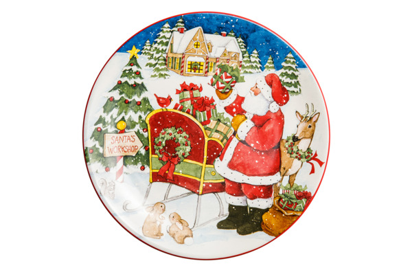 Тарелка закусочная Certified Int. Мастерская Санта-Клауса.Два зайчонка 23 см, керамика
