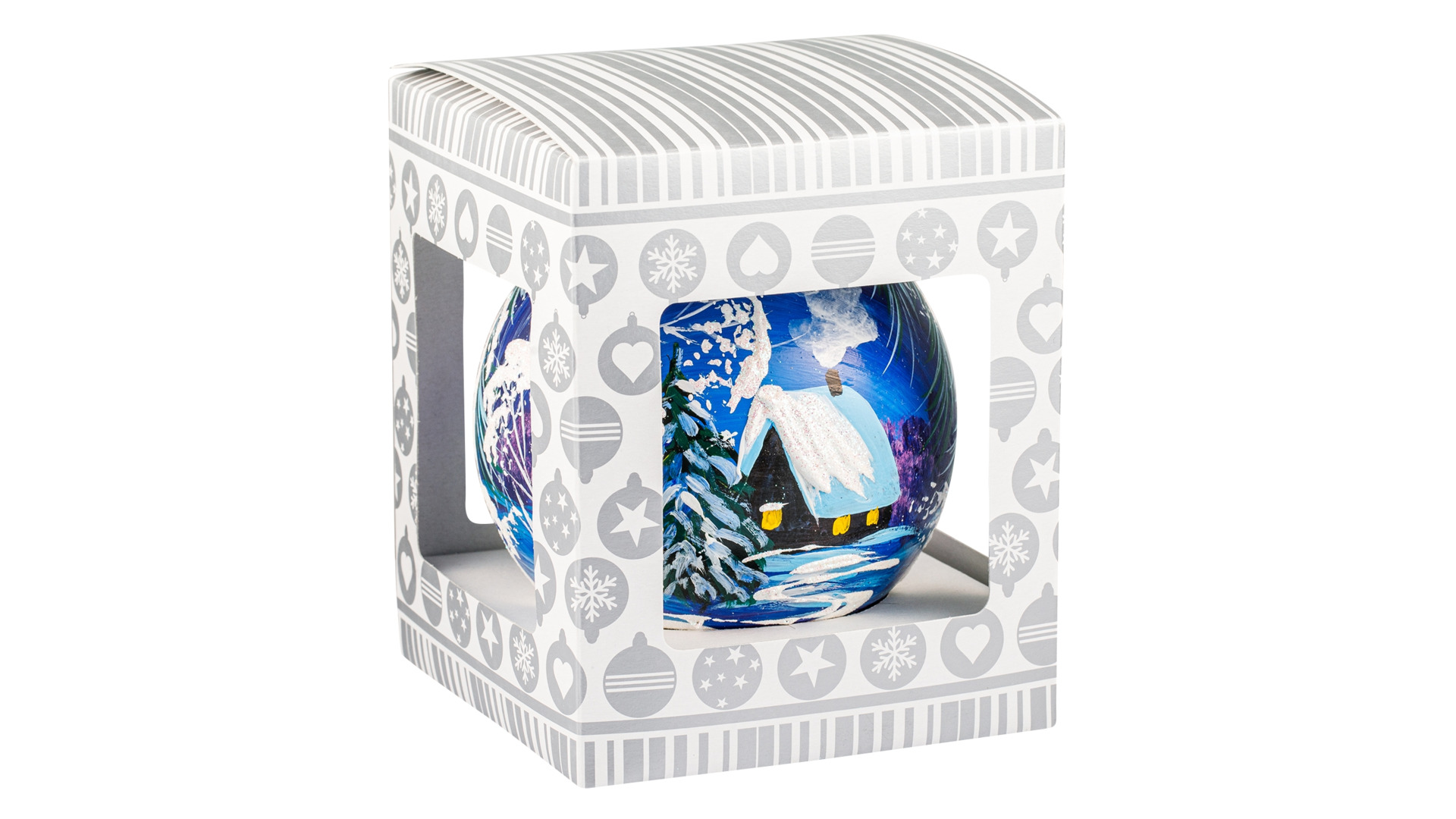 Игрушка елочная шар Bartosh Зимний домик с елью 10см, стекло