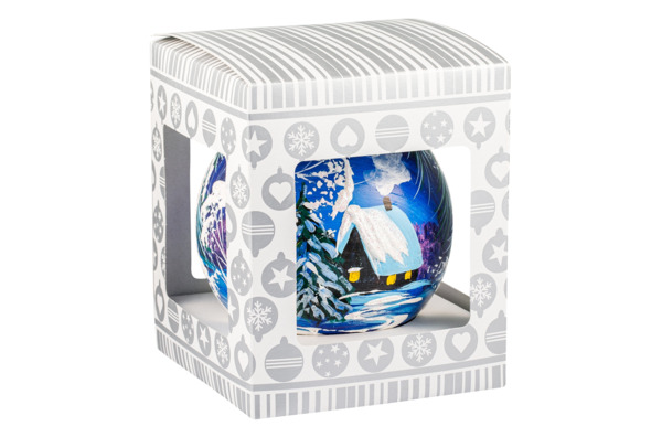 Игрушка елочная шар Bartosh Зимний домик с елью 10см, стекло
