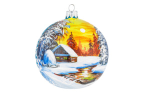 Украшение елочное шар Bartosh Зимний домик у реки 10см, стекло