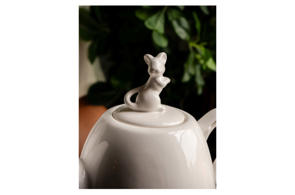 Чайник заварочный с мышкой на крышке Claystreet Мышки 750 мл, фарфор, белый