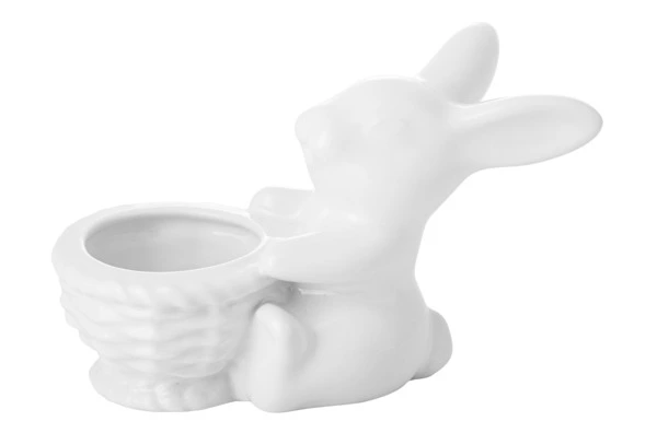Подставка для яйца Claystreet Воришки Кролик с корзинкой 8,5 см, фарфор, белый