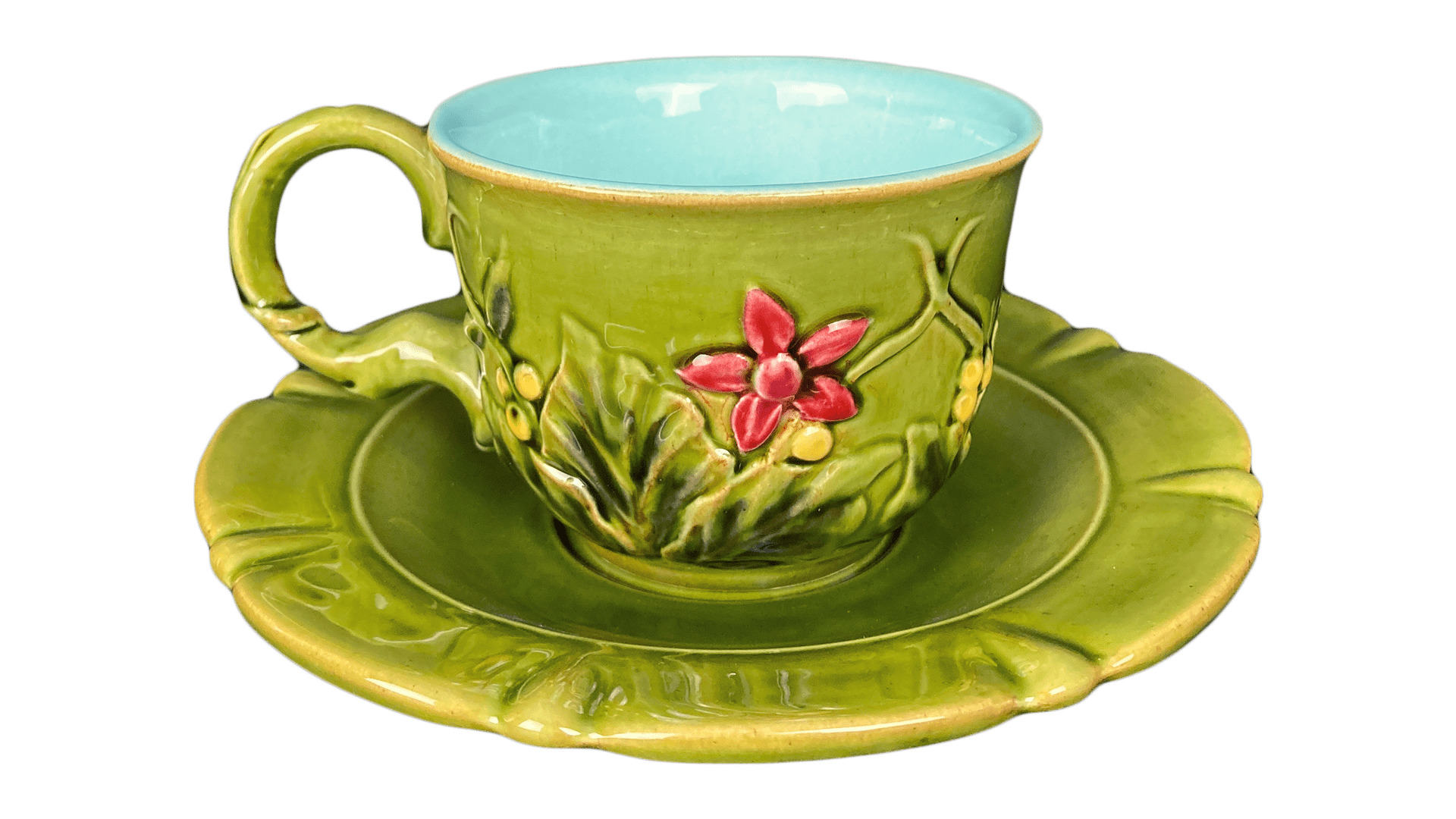Чашка чайная с блюдцем Романов Фаянс Летний луг, зелено-голубой, фаянс