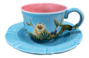 Чашка чайная с блюдцем Романов Фаянс Летний луг, бирюзово-розовый, фаянс