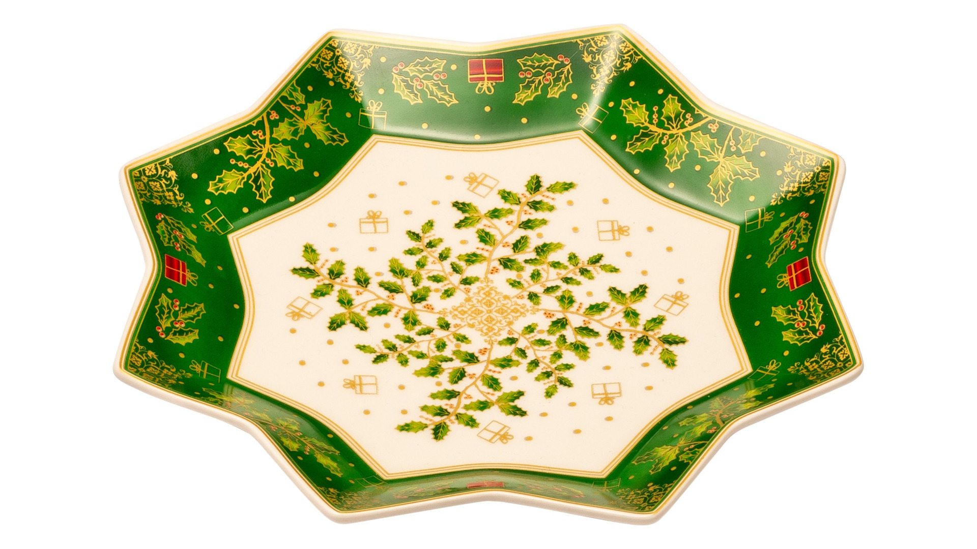 Блюдо-звезда сервировочное Lamart Palais Royal Остролист 20 см, бело-зеленый, фарфор