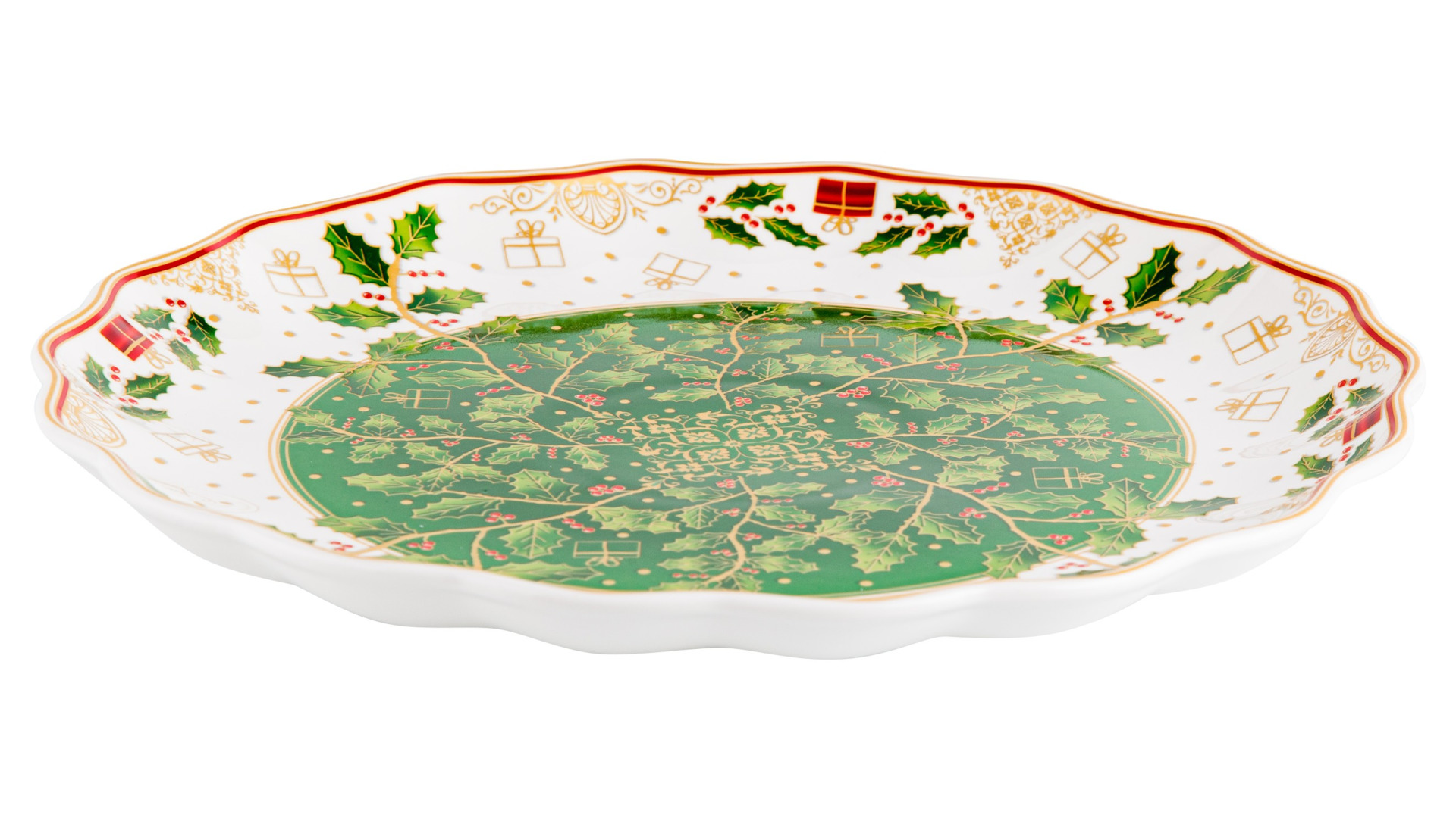 Блюдо сервировочное круглое Lamart Palais Royal Остролист 28 см, бело-зеленый, фарфор